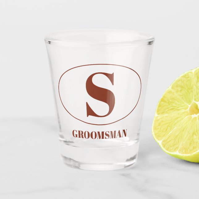 Verre A Shot Moderne simple Monogramme Groomsmen Mariage cadeau (Devant)