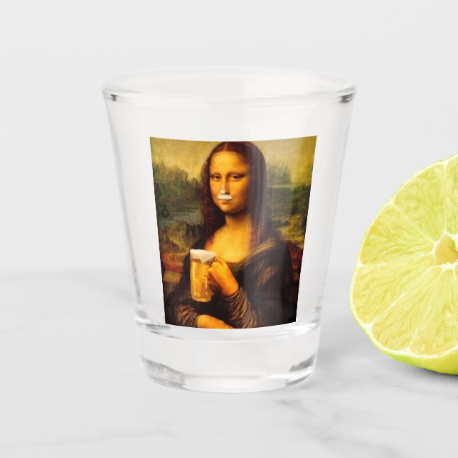 Verre A Shot Mona Lisa buvant de la bière Amateurs de bière (Devant)