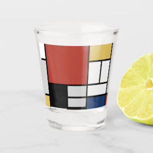 Verre A Shot Mondrian Peinture Rouge Plane Jaune Noir Gris Bleu