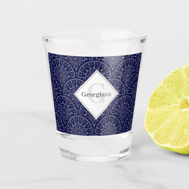 Verre A Shot Monogram Ditsy Winter Snow Angles Snowmen Art Déco (Devant)