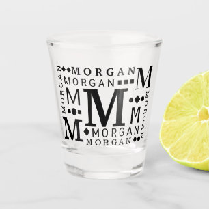 Verre A Shot Monogramme Collage Black Modern Personnalisé