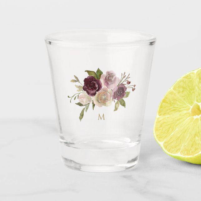 Verre A Shot Monogramme d'aquarelle florale rose-bourgogne mode (Devant)