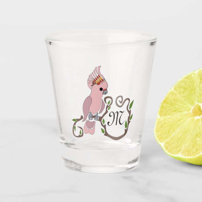 Verre A Shot Monogramme de Cockatoo rose Whimsical (Devant)