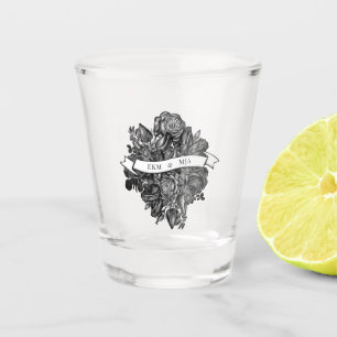 Verre A Shot Monogramme de mariée et de chambre Initiales Rose