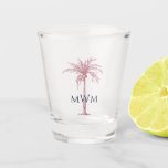 Verre A Shot Monogramme de palmier d'or Rose bleu de la Marine<br><div class="desc">Customisez ce verre photographié monogrammé avec un palmier or rose et un texte bleu marine avec votre touche spéciale. Vous pouvez changer le monogramme et le palmier à vos couleurs préférées. Fait un grand cadeau pour toute occasion.</div>