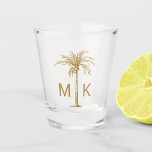 Verre A Shot Monogramme de palmier d'or tropical personnalisé