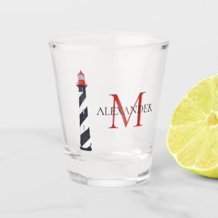 Verre A Shot Monogramme de phare noir et blanc nautique