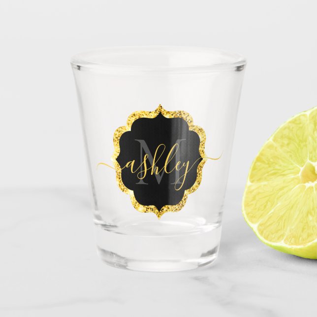 Verre A Shot Monogramme de points de Parties scintillant d'or (Devant)