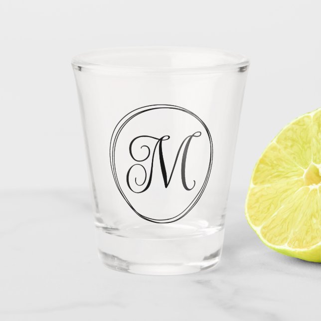 Verre A Shot Monogramme de script bouclé rond (Devant)