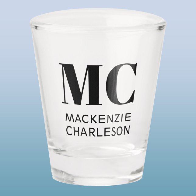 Verre A Shot Monogramme Deux initiales Nom personnalisé (Modern minimalist two initial monogram name shot glass)