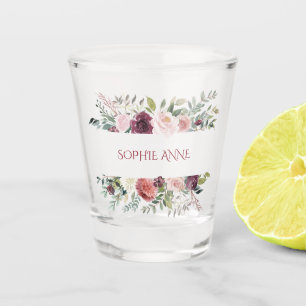 Verre A Shot Monogramme du cadre de fleurs d'ivoire rousse bord