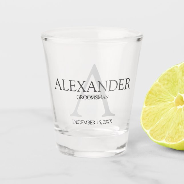 Verre A Shot Monogramme et nom personnalisé Groomsman (Devant)