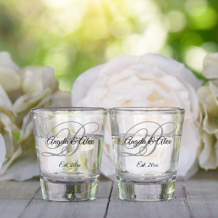 Verre A Shot Monogramme fantaisie en écriture script noire et g