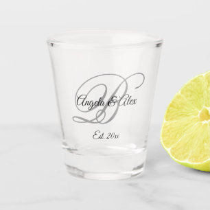 Verre A Shot Monogramme fantaisie en écriture script noire et g