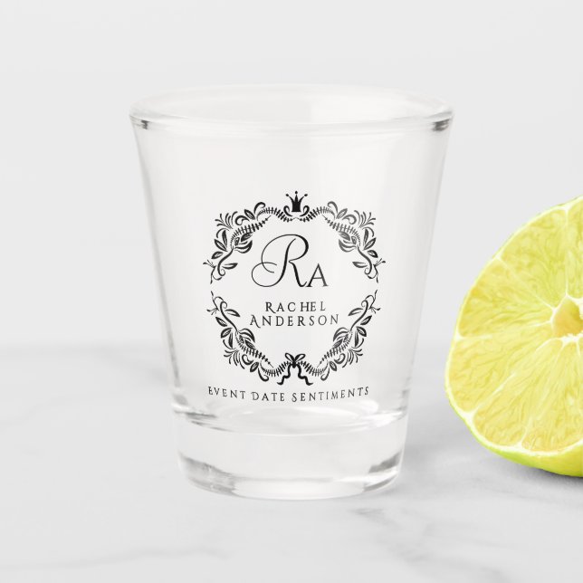 Verre A Shot Monogramme Feuillage Élégant Romantique (Devant)