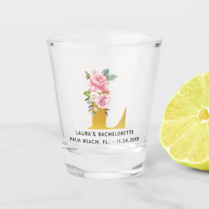 Verre A Shot Monogramme Floral L Nom de la fête de Bachelorette