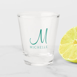 Verre A Shot Monogramme Initial Personnalisé Nom Teal écrit à l