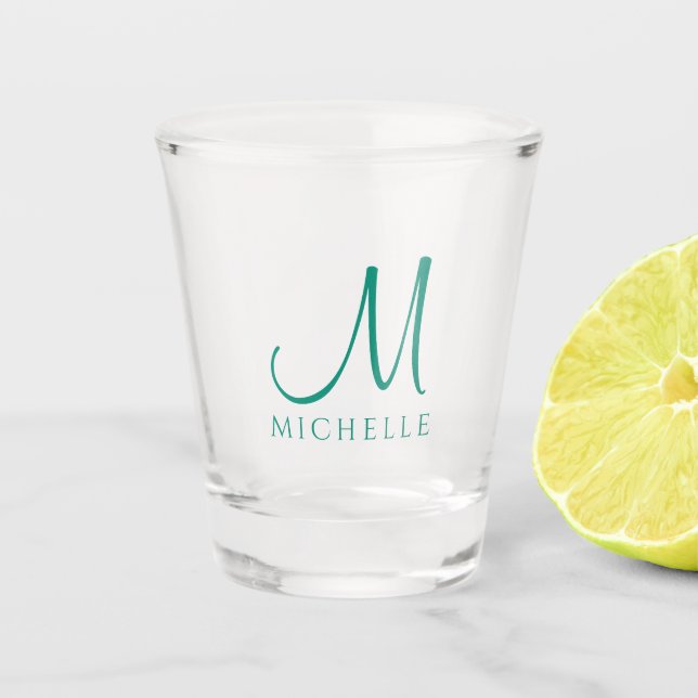 Verre A Shot Monogramme Initial Personnalisé Nom Teal écrit à l (Devant)