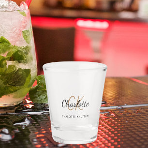 Verre A Shot Monogramme initiales script or noir