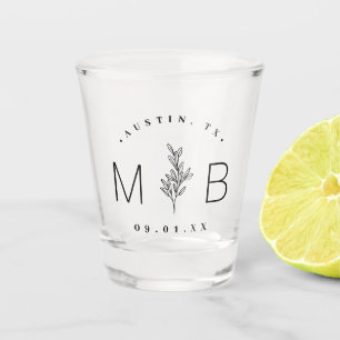 Verre A Shot Monogramme Mariage de tige florale rustique