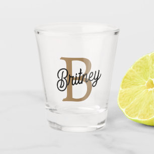 Verre A Shot Monogramme moderne élégant Nom Black Gold Script