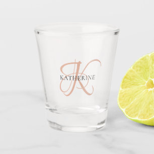 Verre A Shot Monogramme moderne élégant Script rose pâle