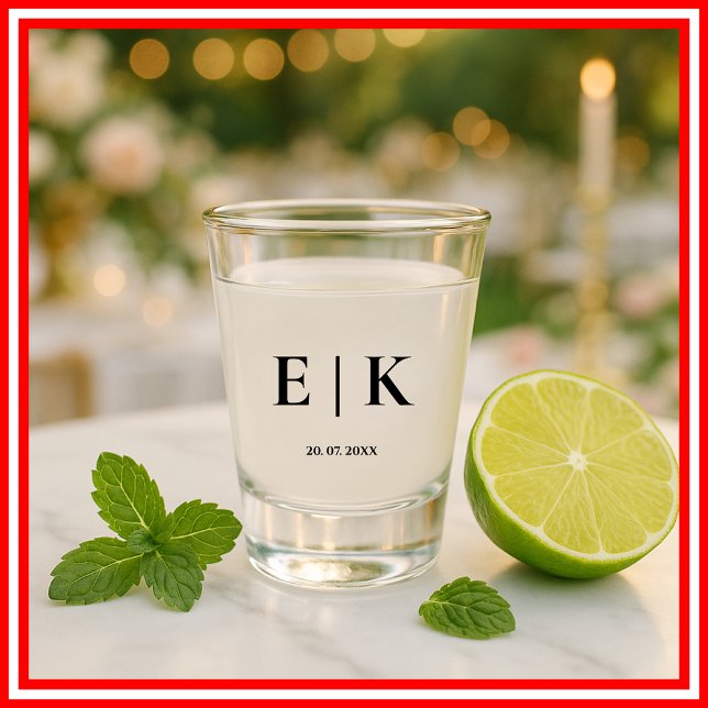 Verre A Shot Monogramme Moderne Élégant Simple Mariage Minimali (Créateur téléchargé)