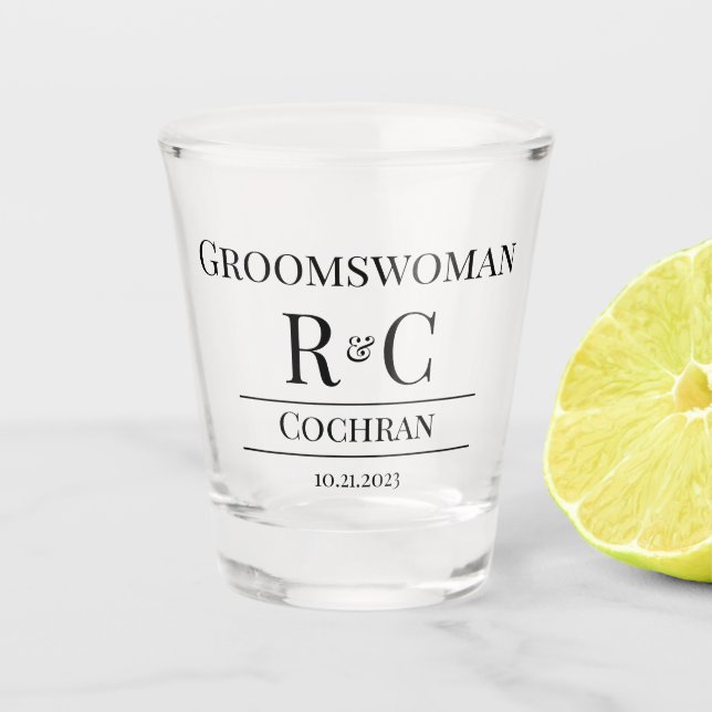 Verre A Shot Monogramme moderne Mariage Groomswoman Favoriser C (Devant)