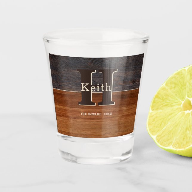 Verre A Shot Monogramme moderne Tonton de bois rustique Brown (Devant)