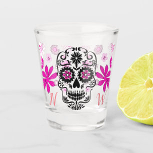 Verre A Shot Monogramme personnalisé Crâne à sucre floral