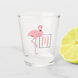 Verre A Shot Monogramme personnalisé Flamant rose rose pâle aqu