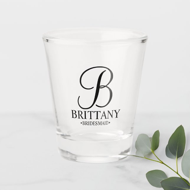Verre A Shot Monogramme personnalisé moderne et nom Bridesmaid (Créateur téléchargé)