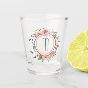 Verre A Shot Monogramme vert rose élégant de cadre de cercle