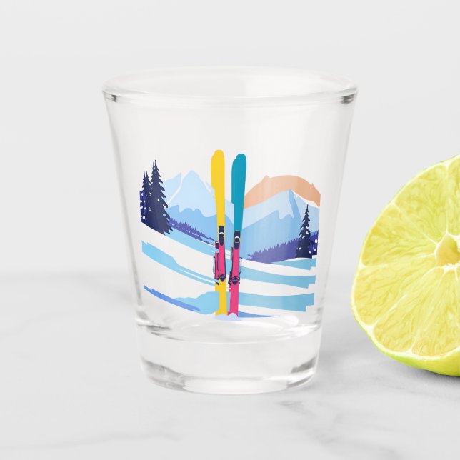 Verre A Shot Montagne de ski d'hiver (Devant)