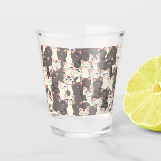 Verre A Shot Motif de chats blancs et gris (Devant)