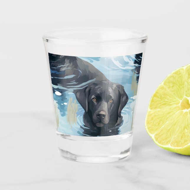 Verre A Shot Motif de Labrador noir nageant (Devant)