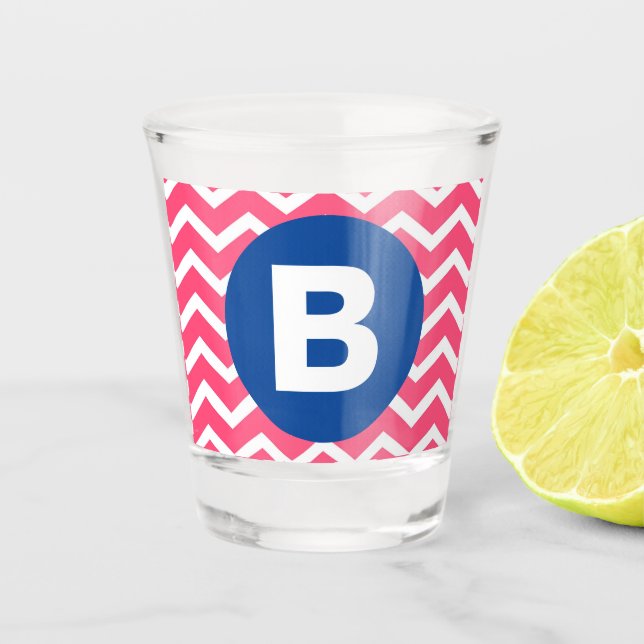 Verre A Shot Motif de monogramme à chevron rose vif et blanc (Devant)