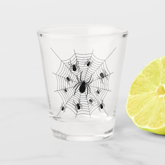 Verre A Shot Motif d'Halloween Black White araignées (Devant)