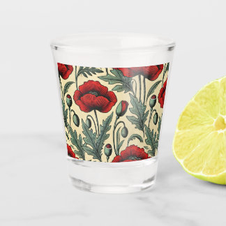 Verre A Shot Motif Red Poppies d'inspiration vintage
