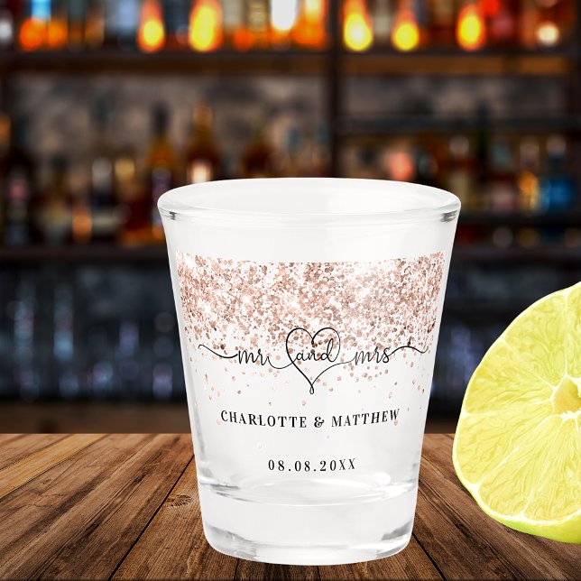 Verre A Shot Mr mrs jeunes mariés rose gold  paillettes mariage (Créateur téléchargé)