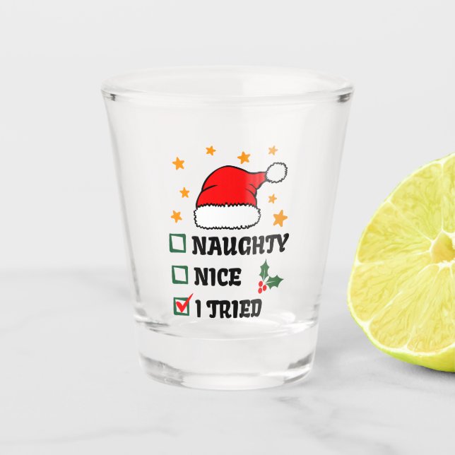Verre A Shot Naughty, Nice, J'Ai Essayé - Drôle Citation De Noë (Devant)