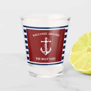 Verre A Shot Nautical Red Navy Bienvenue à bord Nom du bateau A