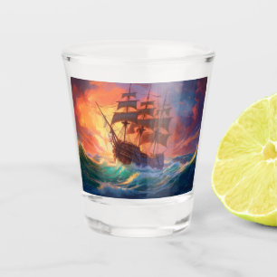 Verre A Shot Navire À Voile Sur Une Mer Tempérée