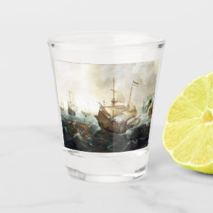 Verre A Shot Navires néerlandais des années 1600