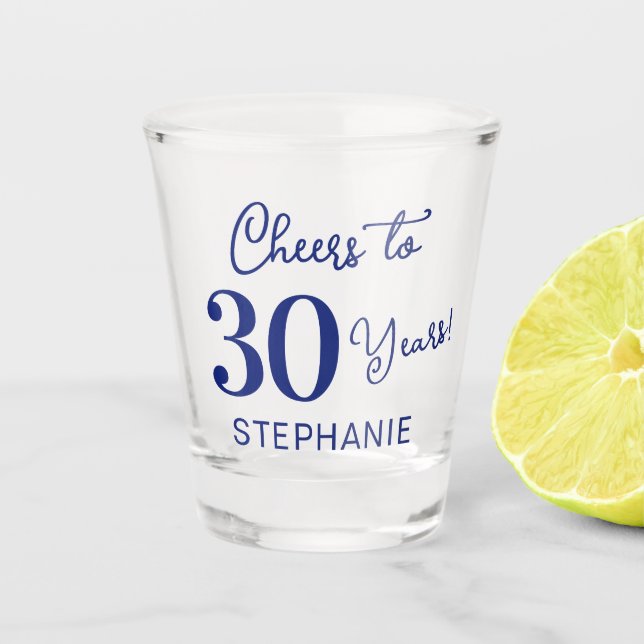 Verre A Shot Navy Blue Cheers to 30 Years 30th Birthday Party (Devant)