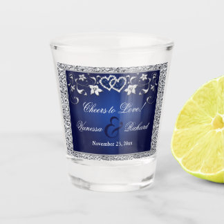 Verre A Shot Navy, Silver Floral, Hearts Shot glass