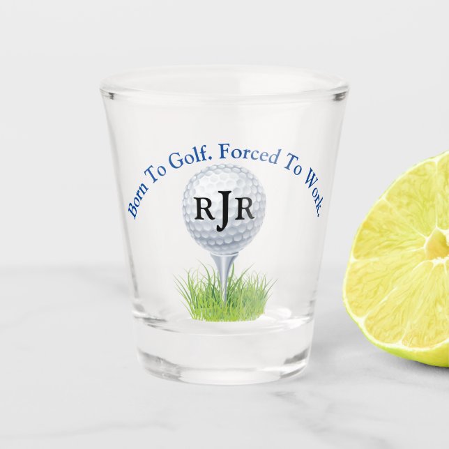 Verre A Shot Né Au Golf. Golf Ball Et Tee. (Devant)