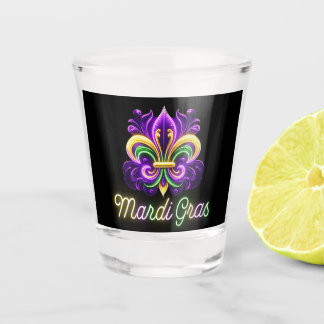 Verre A Shot Neon Mardi Gras Fleur de lis coloré