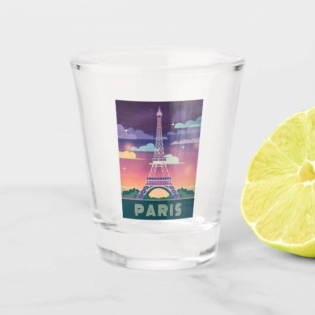 Verre A Shot Neon Synthwave Tour Eiffel Paris France (Devant)