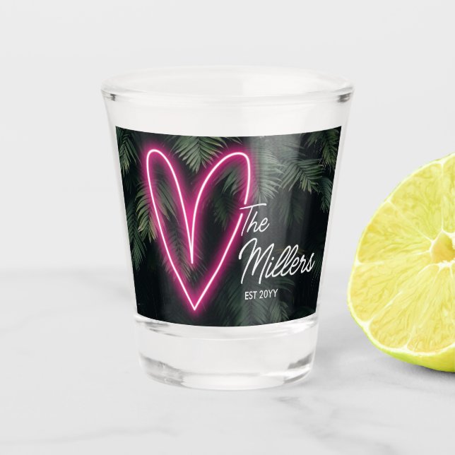 Verre A Shot Neon Tropical Palm Love Wedding Favor (Devant)